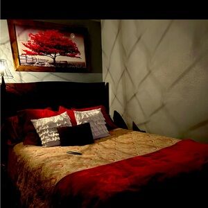 Queen red & tan quilt & 2 pillow shams
